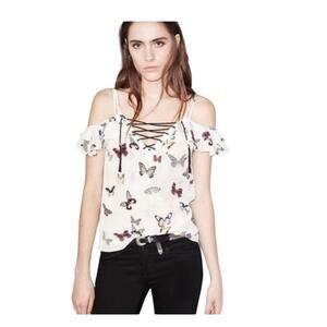 The Kooples Women's Lace Up Butterfly Print Top 100% Silk Size S
